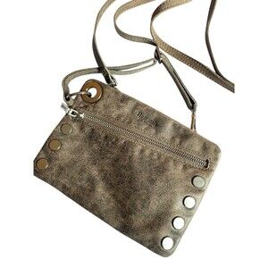 Hammitt Los Angeles Gray Leather Crossbody Clutch Wristlet Purse Pewter Nash